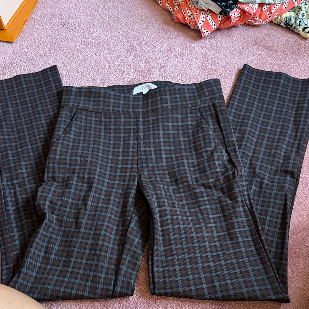 LOFT womens Brown and Blue Plaid Dress Pants xs tall